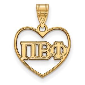 14K Plated Silver Pi Beta Phi Heart Greek Letters Pendant